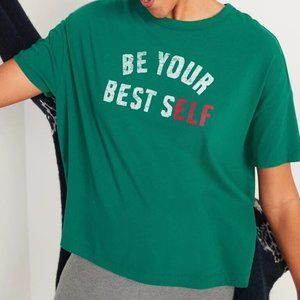 New NWT Be Your Best sELF Old Navy box t-shirt Top Loose Fit Christmas Medium M